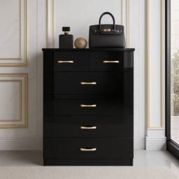 Harmin High Gloss Black 6-Drawer Chest of Drawers - Modern Storage Unit - thumbnail 3