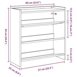 Berkfield Home Shoe Rack Smoked Oak 60x25x62 cm Engineered Wood in Brown - Size: 60 x 25 x 62 cm - thumbnail 9