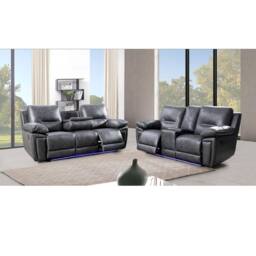 Furniture 786 Sara Electric Leather 3+2 Seater Sofa Set Suite in Black - thumbnail 2