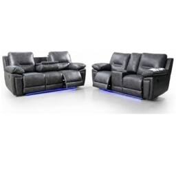 Furniture 786 Sara Electric Leather 3+2 Seater Sofa Set Suite in Black - thumbnail 3