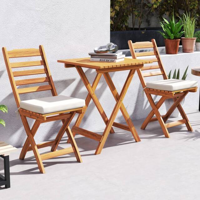 Costway 3 PCS Acacia Wood Bistro Set Folding Patio Chairs & Table Set in Natural - image 1