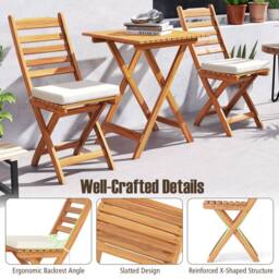 Costway 3 PCS Acacia Wood Bistro Set Folding Patio Chairs & Table Set in Natural - thumbnail 8
