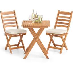Costway 3 PCS Acacia Wood Bistro Set Folding Patio Chairs & Table Set in Natural - thumbnail 3
