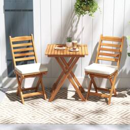 Costway 3 PCS Acacia Wood Bistro Set Folding Patio Chairs & Table Set in Natural - thumbnail 5