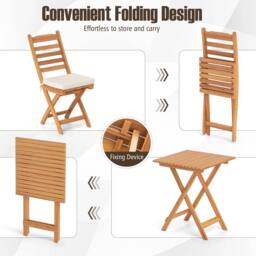 Costway 3 PCS Acacia Wood Bistro Set Folding Patio Chairs & Table Set in Natural - thumbnail 7