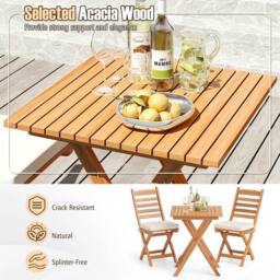 Costway 3 PCS Acacia Wood Bistro Set Folding Patio Chairs & Table Set in Natural - thumbnail 9