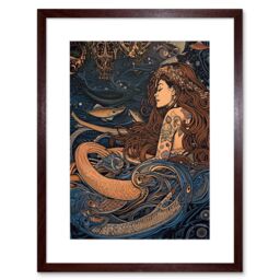 "Artery8 Wall Art Print Little Mermaid & Aquatic Animals Artwork Framed 9X7 Inch in Brown - Size: W7"" x H9""" - thumbnail 1