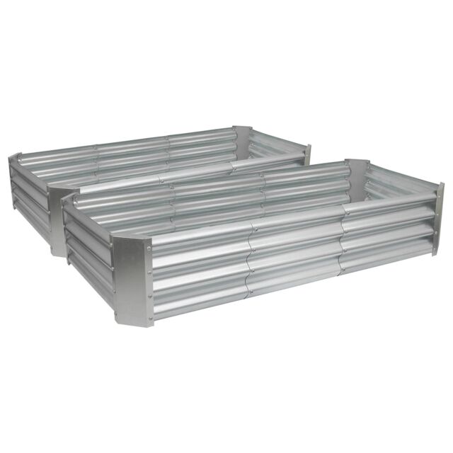 Harbour Housewares Raised Garden Beds - 2x Rectangular Bottomless Galvanised Steel Planter 180 x 90cm in Silver - Size: 180 x 90 cm - image 1
