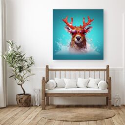"Warren Reed - Designer Rudolph With Reed Antlers Canvas - Size: W30"" x H30""" - thumbnail 1