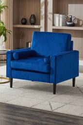 Living and Home Mid-Century Fleece Fabric Single Sofa Armchair in Blue - thumbnail 3