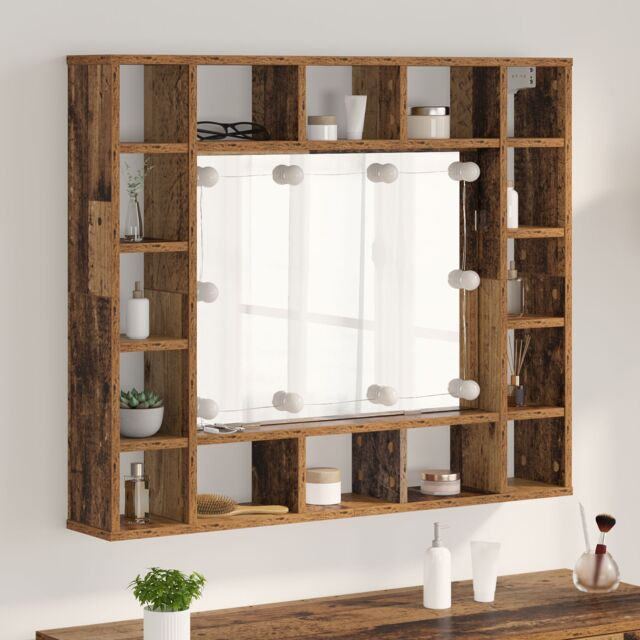 Berkfield Home Mirror Cabinet with LED Strip Lights with Shelf Wall-mounted with Storage with Mirror Old wood Engineered wood in Brown - image 1
