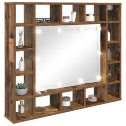 Berkfield Home Mirror Cabinet with LED Strip Lights with Shelf Wall-mounted with Storage with Mirror Old wood Engineered wood in Brown - thumbnail 3