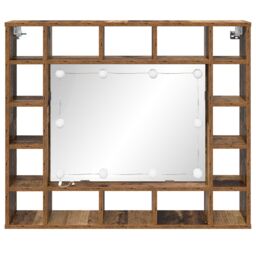 Berkfield Home Mirror Cabinet with LED Strip Lights with Shelf Wall-mounted with Storage with Mirror Old wood Engineered wood in Brown - thumbnail 4