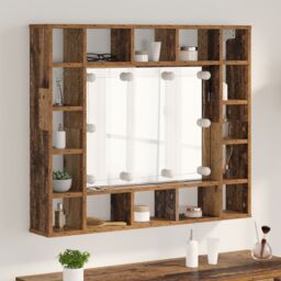 Berkfield Home Mirror Cabinet with LED Strip Lights with Shelf Wall-mounted with Storage with Mirror Old wood Engineered wood in Brown - thumbnail 1