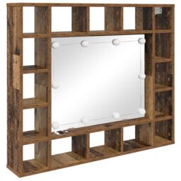 Berkfield Home Mirror Cabinet with LED Strip Lights with Shelf Wall-mounted with Storage with Mirror Old wood Engineered wood in Brown - thumbnail 2