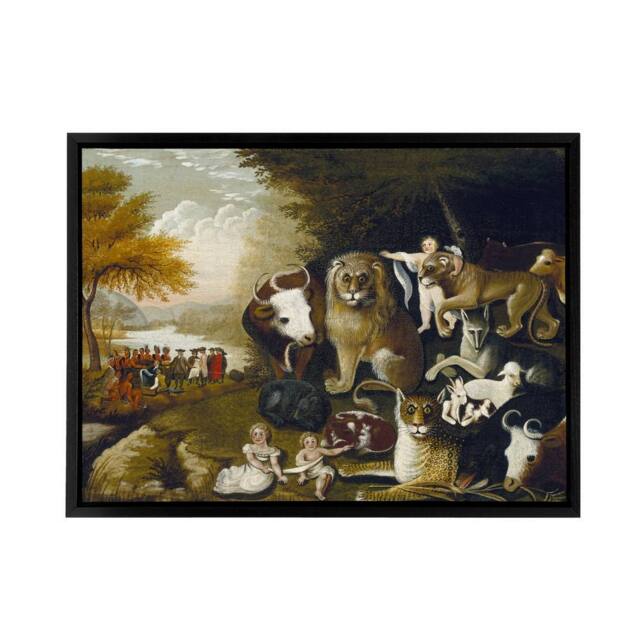"Artery8 Edward Hicks The Peaceable Kingdom Framed Canvas Wall Art Print in Brown - Size: W12"" x H16""" - image 1