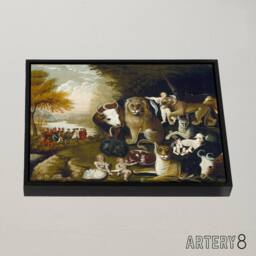 "Artery8 Edward Hicks The Peaceable Kingdom Framed Canvas Wall Art Print in Brown - Size: W12"" x H16""" - thumbnail 2