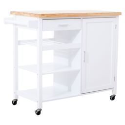 Orsina Sturdy Black Kitchen Trolley, Compact Kitchen Trolley For Entertaining Guests, Versatile Kitchen Trolley in White
