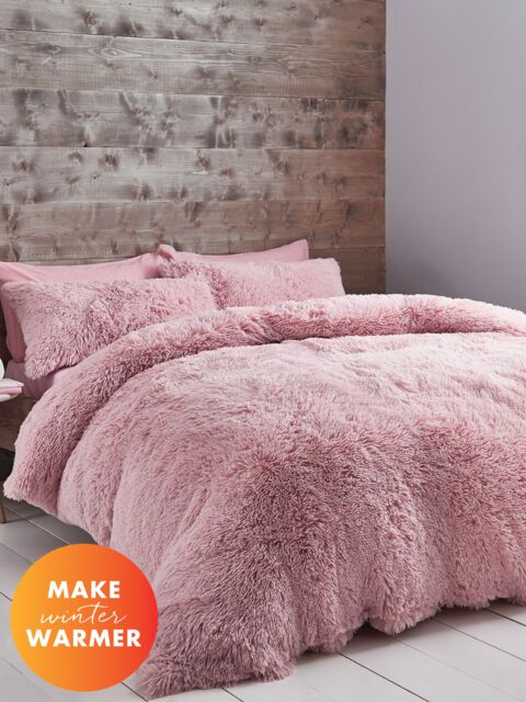 Catherine Lansfield 'Cuddly' Faux Fur Duvet Set in Pink - Size: Single - image 1