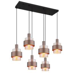 Netlighting Milley Cluster Pendant Matt Black Amber Glass Shade 6x E27 in Brown
