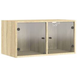 Berkfield Home Wall Cabinets with Glass Doors 2 pcs Sonoma Oak 68.5x37x35 cm in Light Tan - thumbnail 6