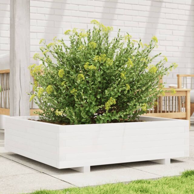 Berkfield Home Garden Planter White 90x90x26.5 cm Solid Wood Pine - image 1
