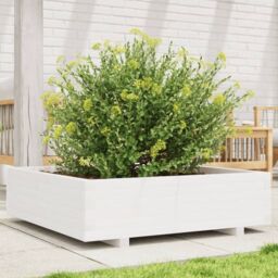 Berkfield Home Garden Planter White 90x90x26.5 cm Solid Wood Pine - thumbnail 1