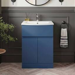 Balterley Mavesyn 2 Door 1 Drawer Vanity Basin Unit, Dark Blue, 600mm in Blue - thumbnail 3