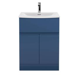 Balterley Mavesyn 2 Door 1 Drawer Vanity Basin Unit, Dark Blue, 600mm in Blue - thumbnail 1