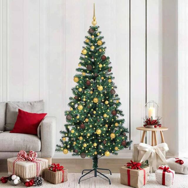 Berkfield Home Artificial Pre-lit Christmas Tree Green 210 cm PVC & Metal - image 1
