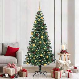 Berkfield Home Artificial Pre-lit Christmas Tree Green 210 cm PVC & Metal - thumbnail 1