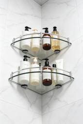 ExtraStar 2Pcs Bathroom Glass Corner Shelf - Wall Mounted​ Storage Rack in Silver - thumbnail 2