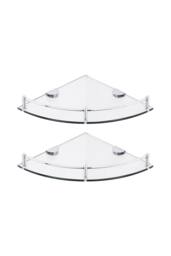 ExtraStar 2Pcs Bathroom Glass Corner Shelf - Wall Mounted​ Storage Rack in Silver - thumbnail 4