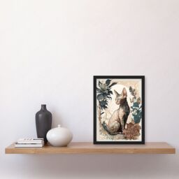Artery8 Sphynx Cat with Flower Blooms Modern Art Nouveau Portrait Illustration Artwork Framed Wall Art Print A4 in Black - thumbnail 2