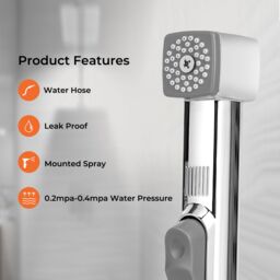 Geepas Hand Held Toilet Bidet Sprayer Shattaf Toilet Cleaning Faucet in Silver - thumbnail 2
