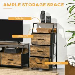 HOMCOM Storage Cabinet with 3 Fabric Drawers & Display Shelves in Brown - thumbnail 4