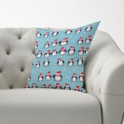 Warren Reed - Designer Adorable Santa Penguins Cushions in Blue - Size: 45 cm x 45 cm - thumbnail 3