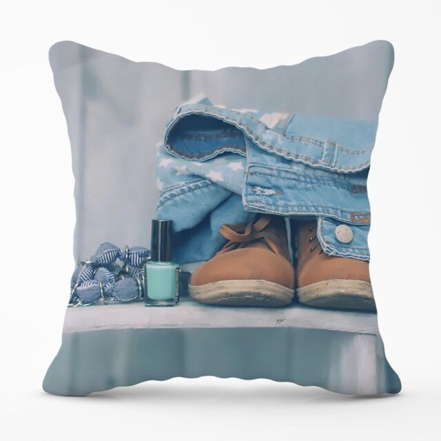 Warren Reed - Designer Shoes On The Bench Outdoor Cushion in Blue - Size: 60 cm x 60 cm - image 1