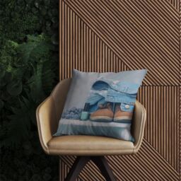 Warren Reed - Designer Shoes On The Bench Outdoor Cushion in Blue - Size: 60 cm x 60 cm - thumbnail 2