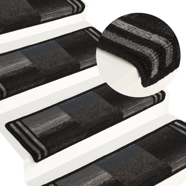 Berkfield Home Stair Mats Self-adhesive 15 pcs 65x21x4 cm Black & Grey - Size: Medium - image 1