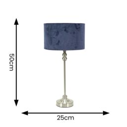 ValueLights Maggie Brushed Chrome Candlestick Slim Table Lamp with Velvet Drum Lamp Shade in Navy - thumbnail 5