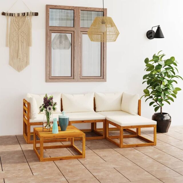 Berkfield Home 5 Piece Garden Lounge Set with Cushions Solid Wood Acacia (UK/IE/FI/NO only) in Brown - image 1