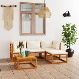 Berkfield Home 5 Piece Garden Lounge Set with Cushions Solid Wood Acacia (UK/IE/FI/NO only) in Brown - thumbnail 1