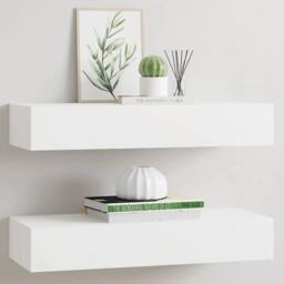 Berkfield Home Elegant Wall-mounted Drawer Shelves 2 pcs White 60x23.5x10cm MDF - Size: 60x23.5x10 cm - thumbnail 2