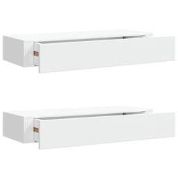 Berkfield Home Elegant Wall-mounted Drawer Shelves 2 pcs White 60x23.5x10cm MDF - Size: 60x23.5x10 cm - thumbnail 3