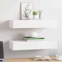 Berkfield Home Elegant Wall-mounted Drawer Shelves 2 pcs White 60x23.5x10cm MDF - Size: 60x23.5x10 cm - thumbnail 1