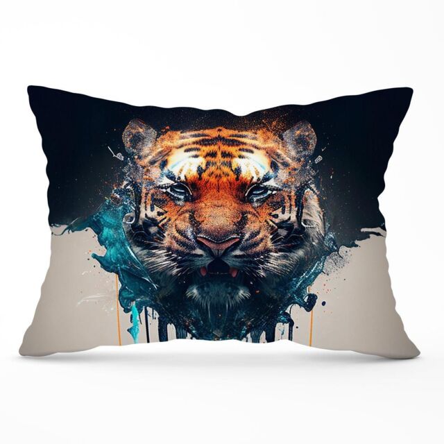 Warren Reed - Designer Tiger Face Splashart Cushions in Brown - Size: 60 cm x 60 cm - image 1