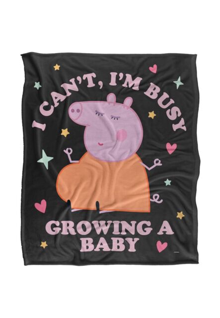 "Hasbro Peppa Pig Mummy Pig Busy Growing A Baby Silky Touch Blanket 50"" x 60"" in White" - image 1