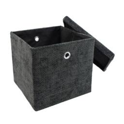 JVL Metro Foldable Storage Box with Lid in Black - thumbnail 3