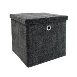 JVL Metro Foldable Storage Box with Lid in Black - thumbnail 1